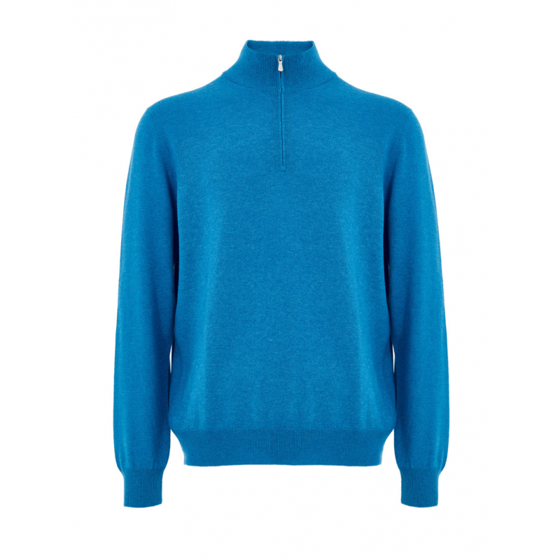 Leichter Pullover mit Half Zip in blauer Wolle Gran Sasso