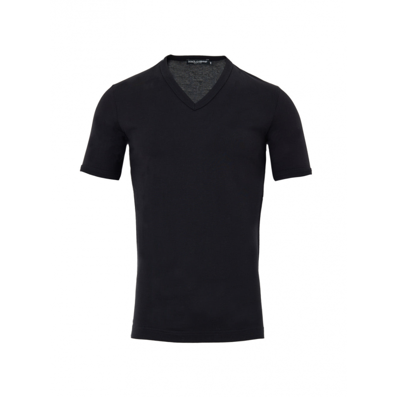 V-Ausschnitt T-Shirt in Schwarz Baumwolle Dolce & Gabbana