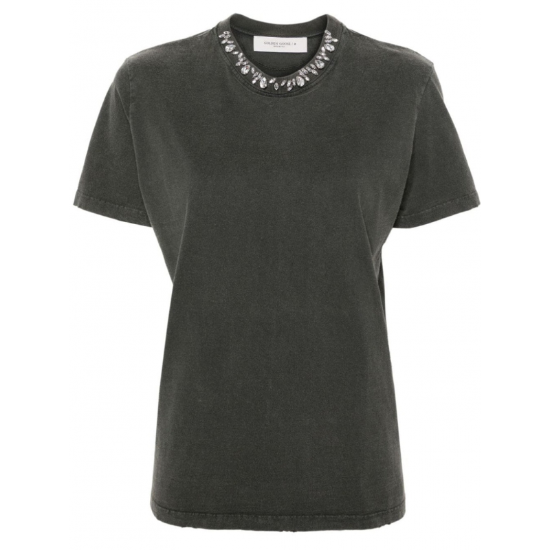 Frauen T-Shirt in anthrazitgrau und Kristallen