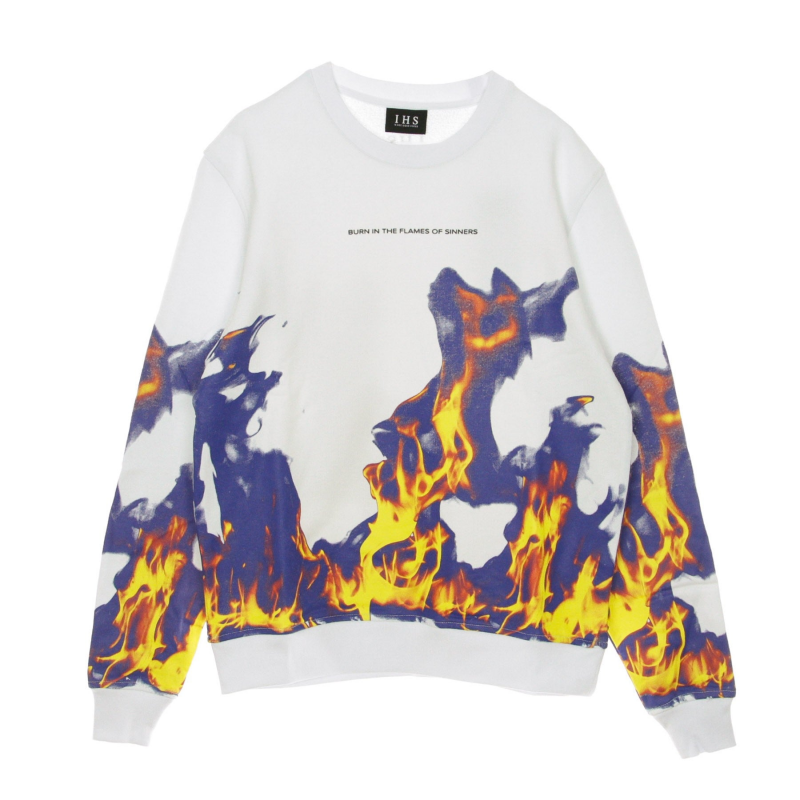 Leichtes Herren-Sweatshirt mit Rundhalsausschnitt Multi Flames White