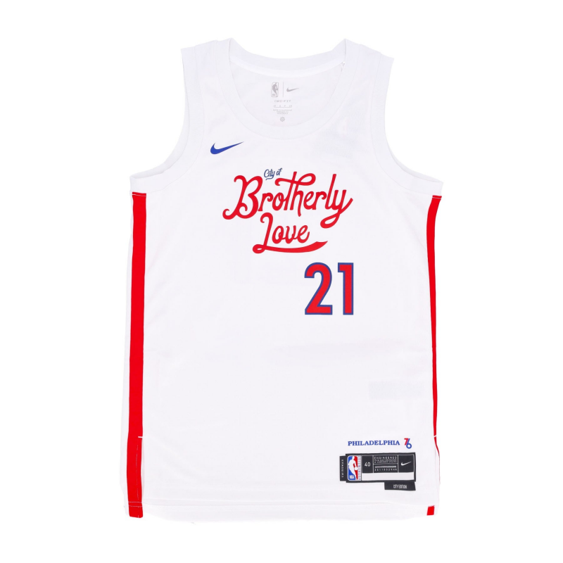 Herren-Basketball-Tanktop NBA City Edition 22 Dri-Fit Swingman-Trikot Nr. 21 Joel Embiid Phi76e WeiB
