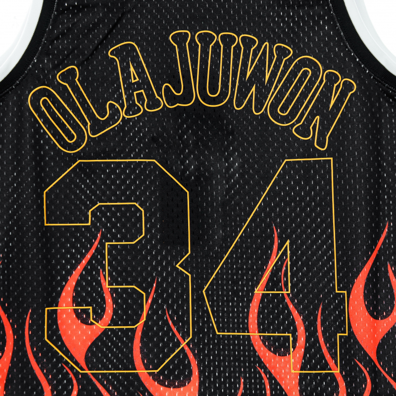 Herren-Basketball-Tanktop Nba Swingman Jersey Flames Hardwood Classics N.34 Hakeem Olajuwon 1993-94 Houroc Schwarz/Schwarz/Mehrfarbig
