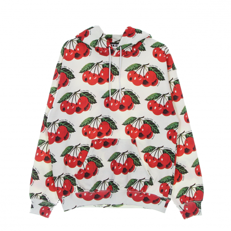 Leichtes Herren-Sweatshirt mit Kapuze, Cherry Allover Hoodie, WeiB