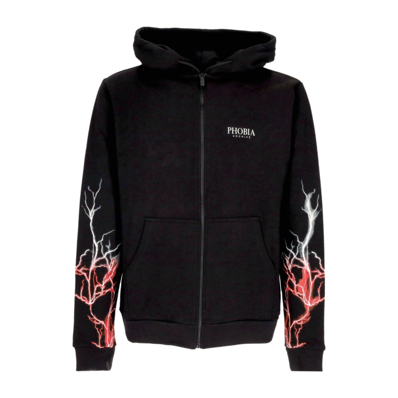 Leichtes Kapuzenpullover mit ReiBverschluss fur Herren, Lightning Zip Hoodie, Schwarz/Rot/Grau