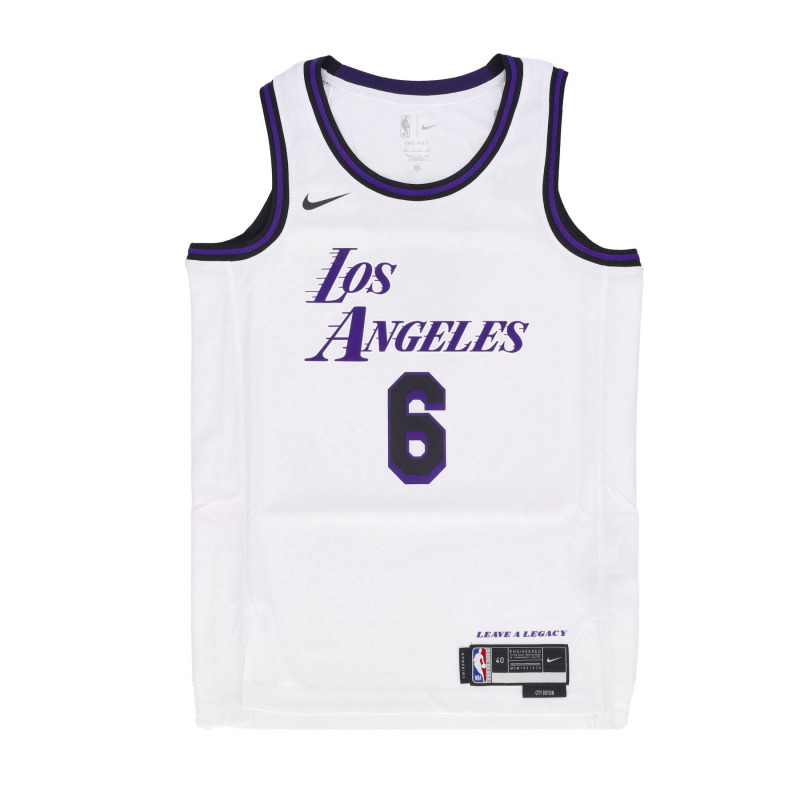 Herren-Basketball-Tanktop NBA City Edition 22 Dri-Fit Swingman-Trikot Nr. 6 Lebron James Loslak WeiB