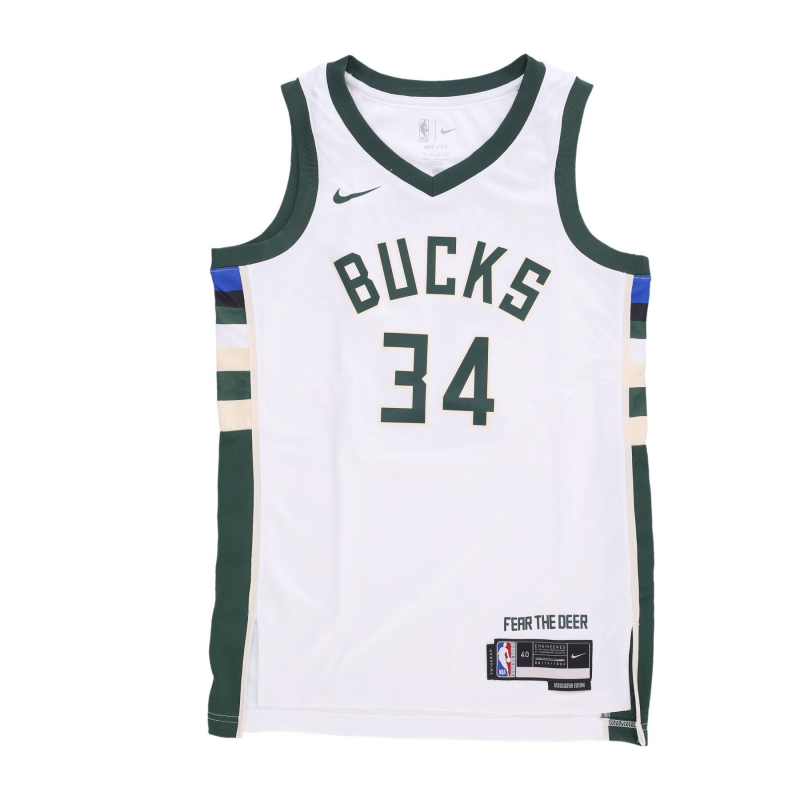 Herren-Basketball-Tanktop NBA Dri Fit Swingman-Trikot Nr. 34 Giannis Antetokounmpo Milbuc WeiB