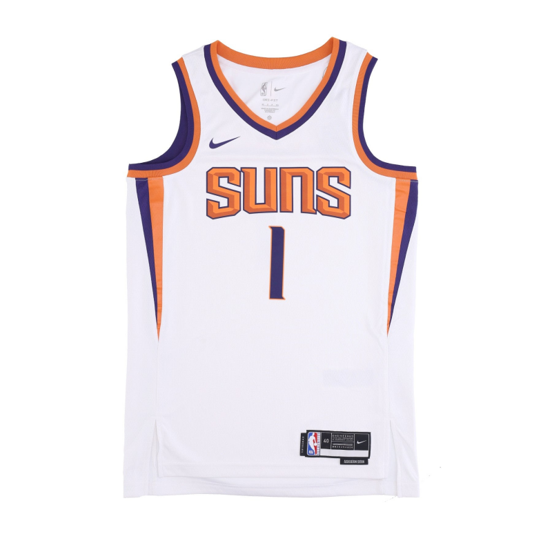Herren-Basketball-Tanktop Nba Dri-fit Swingman Jersey Association Edition 2022/23 Nr. 1 Devin Booker Phosun WeiB