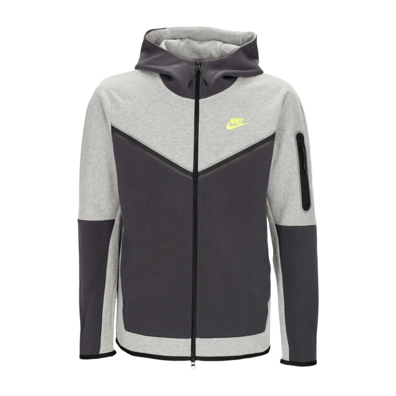 Leichtes Sweatshirt mit Kapuze mit ReiBverschluss fur Herren, Sportswear-Tech-Fleece-Hoodie mit durchgehendem ReiBverschluss, Dk Grey Heather/Anthrazit/Volt
