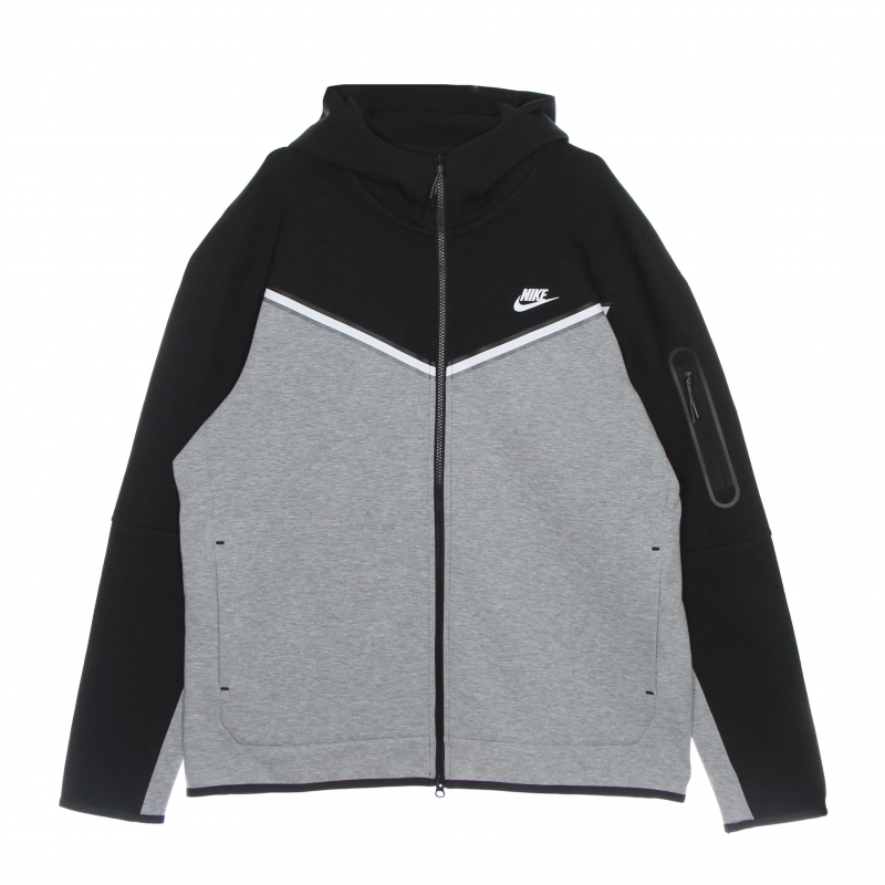 Leichtes Kapuzen-Sweatshirt mit ReiBverschluss, Sportswear-Tech-Fleece-Hoodie fur Herren, Schwarz/Dunkelgrau meliert/WeiB