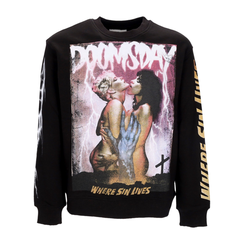 Leichtes Herren-Sweatshirt mit Rundhalsausschnitt „Where Sin Lives“ mit Rundhalsausschnitt in Schwarz