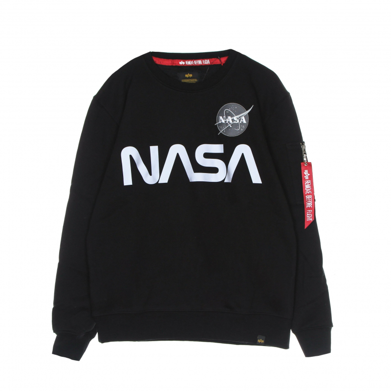 NASA Herren-Sweatshirt mit Rundhalsausschnitt, reflektierender Pullover, Schwarz