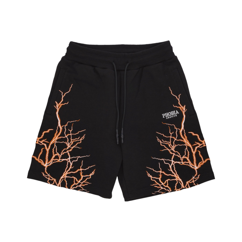 Kurze Trainingshose fur Herren, Lightning Shorts, Schwarz/Orange