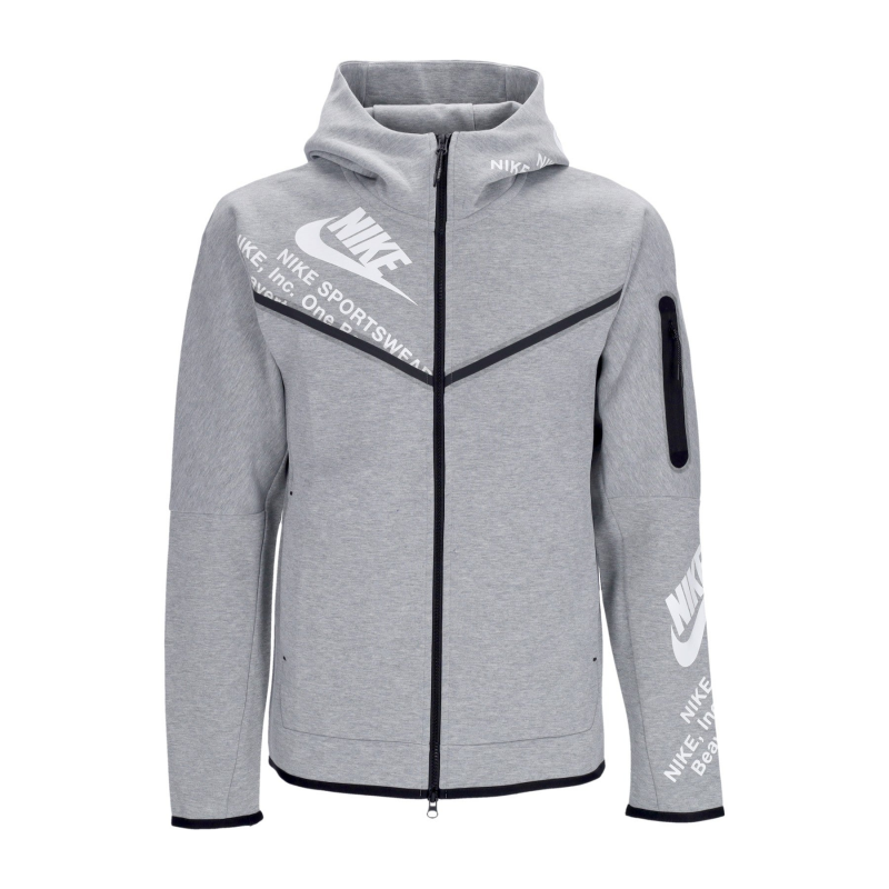 Leichtes Herren-Sweatshirt mit Kapuze und ReiBverschluss, Tech Fleece Full Zip Wr Gx Hoodie, Dk Grey Heather/WeiB