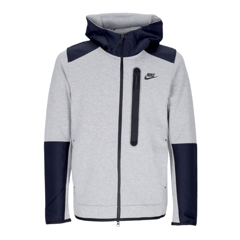 Leichtes Herren-Sweatshirt mit Kapuze und ReiBverschluss, Tech-Fleece-Overlay, durchgehender ReiBverschluss, Dk Grey Heather/Schwarz/Schwarz