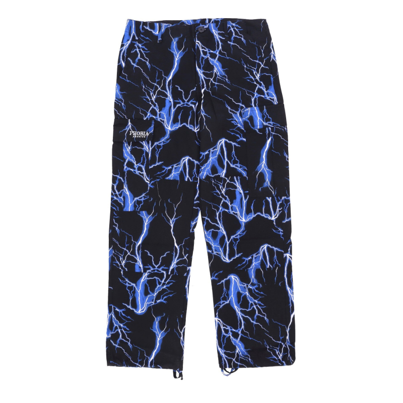 Lange Herren-Lightning-Cargohose Schwarz/Blau