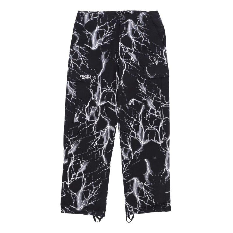 Lange Herren-Lightning-Cargohose Schwarz/Grau