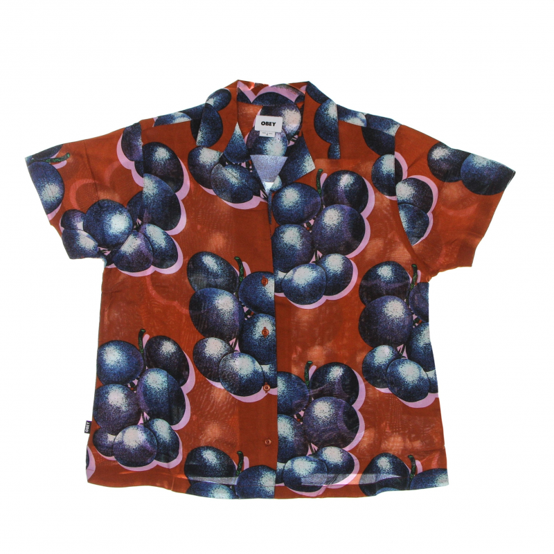 Damen Kurzarmhemd Blueberries Relaxed Shirt Bombay Brown Multi