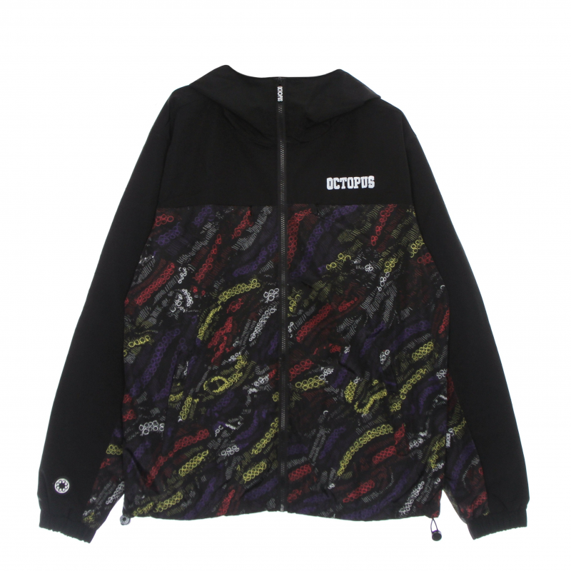 Herren-Windbreaker-Jacke mit Deco-Kapuze, Schwarz