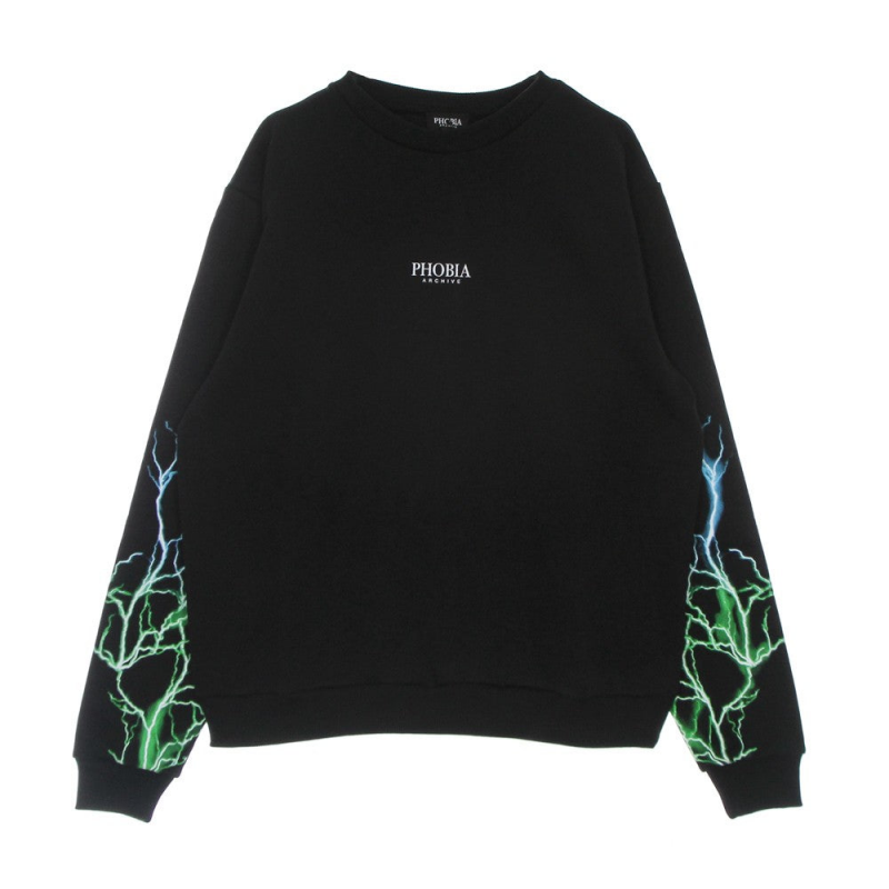 Lightning Crewneck Leichtes Herren-Sweatshirt mit Rundhalsausschnitt Schwarz/Grun/Hellblau