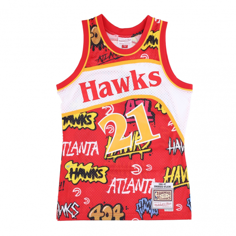 Herren Basketball Tank Top Nba Slap Sticker Swingman Jersey Hardwood Classics Nr. 21 Dominique Wilkins 1986-87 Atlhaw