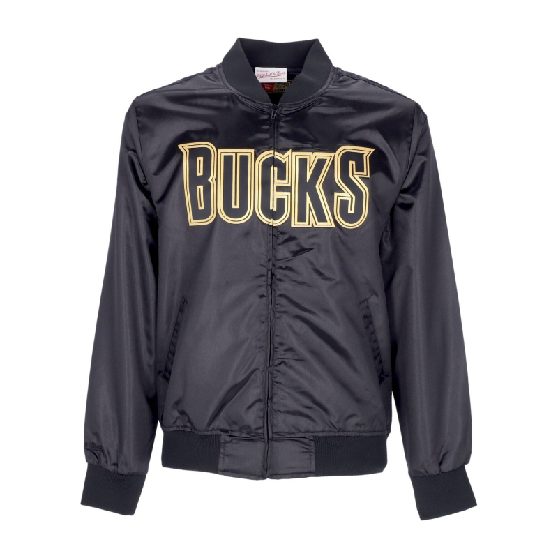 Herren NBA Big Face 4.0 Satinjacke Hardwood Classics Milbuc Schwarz/originale Teamfarben