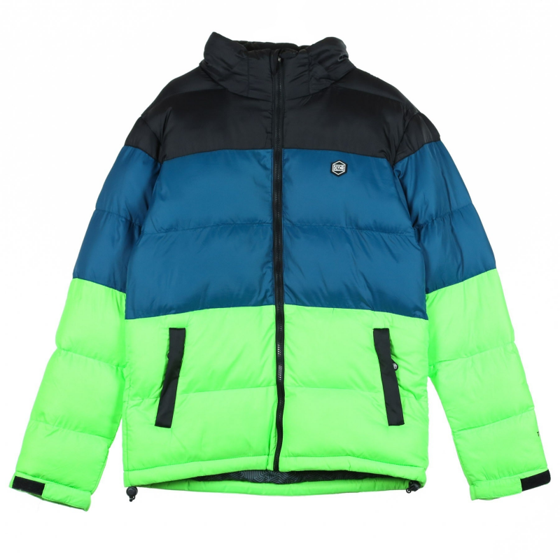 Herren-Techno-Wattierungsjacke in Schwarz/Petroleum/Fluogrun