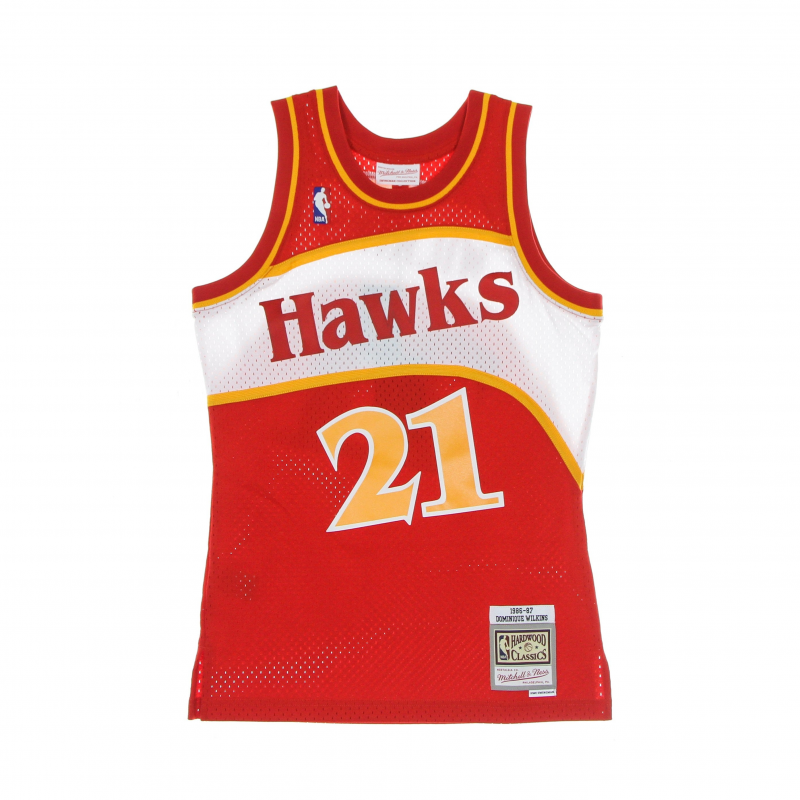 Herren-Basketball-Tanktop Nba Swingman Jersey Hardwood Classics Nr. 21 Dominique Wilkins 1986–87 Atlhaw Road Scarlet