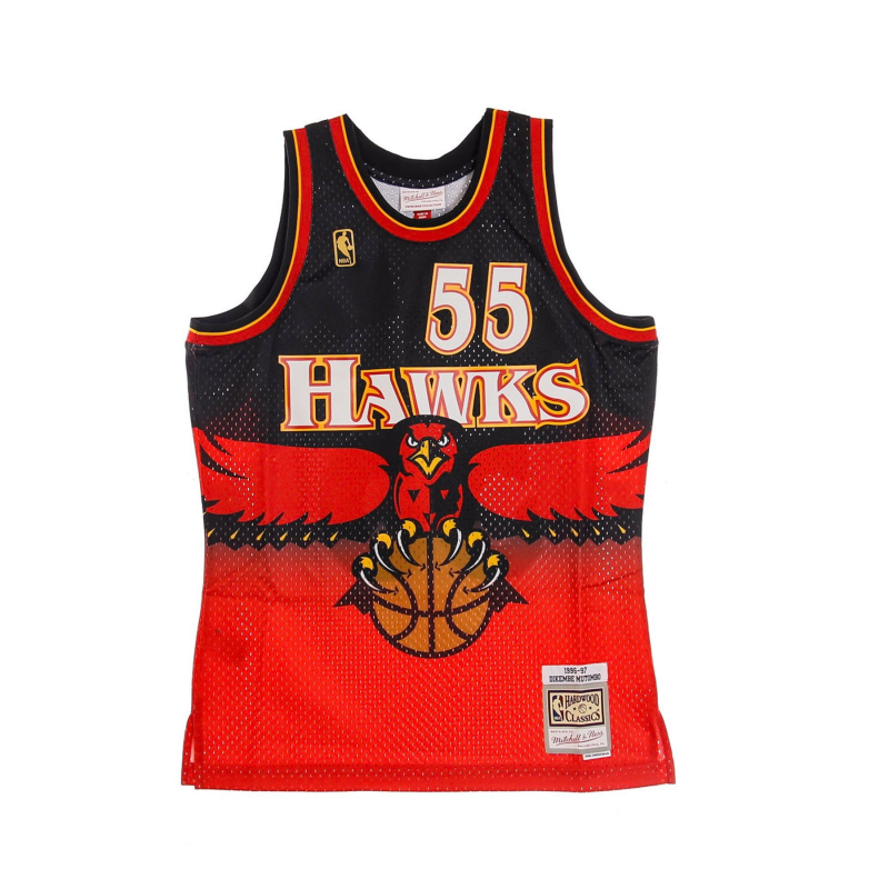 Herren-Basketball-Tanktop Nba Swingman Jersey Hardwood Classics Nr. 55 Dikembe Mutombo 1996–97 Atlhaw Road Original-Teamfarben