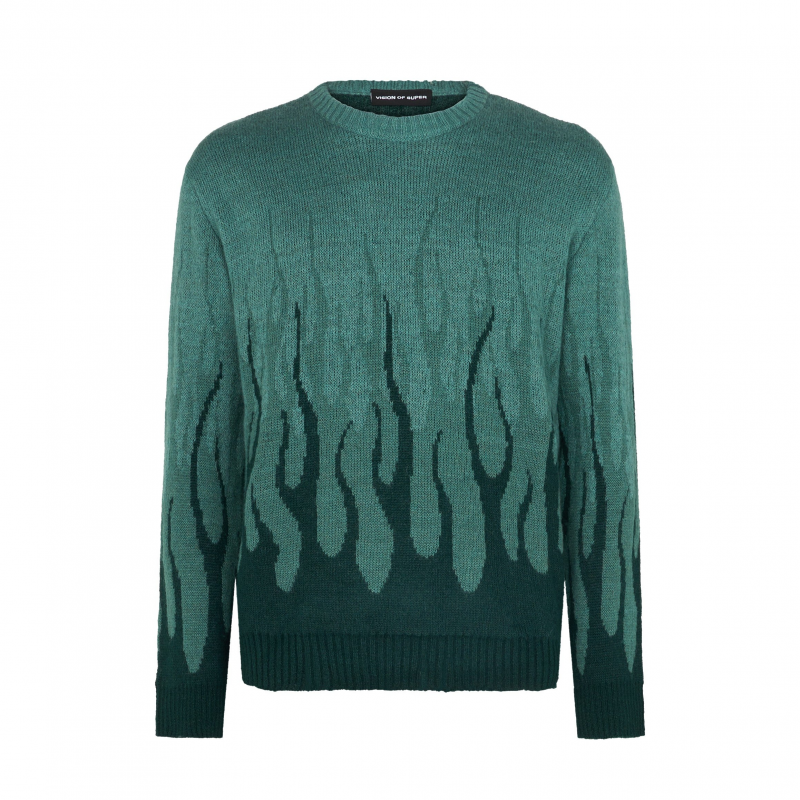 Herrenpullover mit Jacquard-Flammenmuster