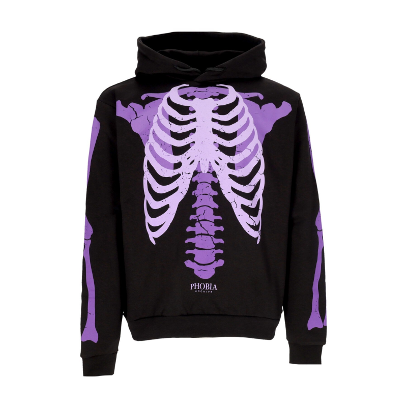 Leichter Herren-Hoodie mit Skelett-Print, Schwarz/Lila