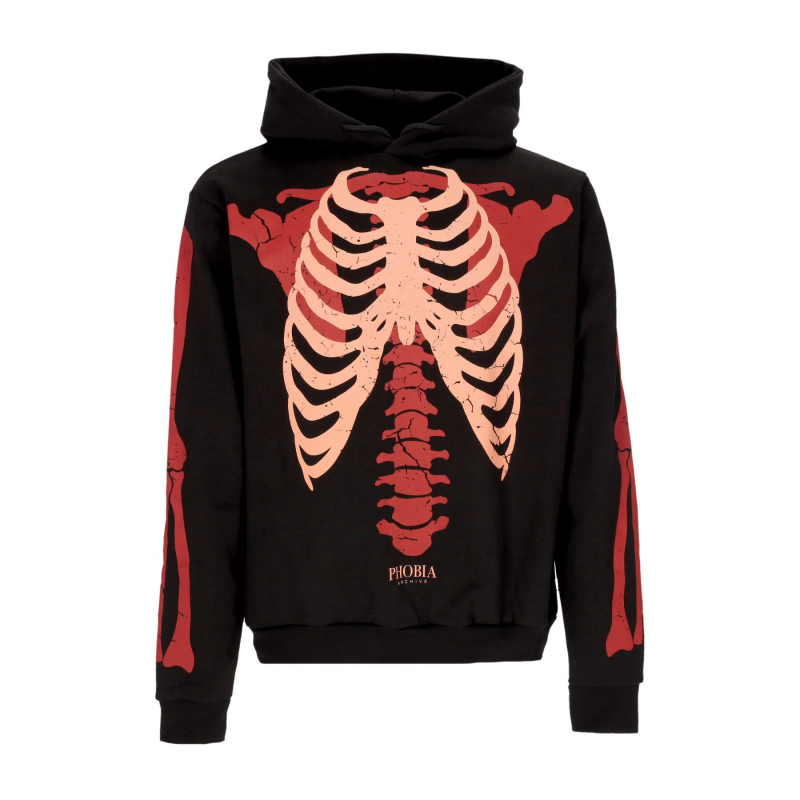 Leichter Herren-Hoodie mit Skelett-Print, Schwarz/Rot