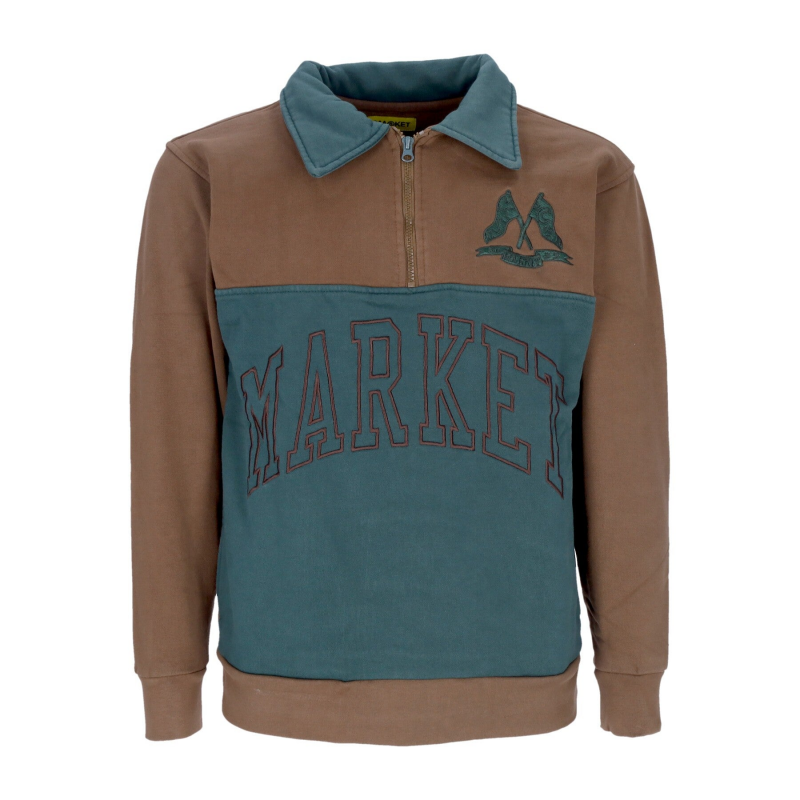 Herren-Langarm-Polo-Rugby-Sweatshirt mit halbem ReiBverschluss, Milchschokolade