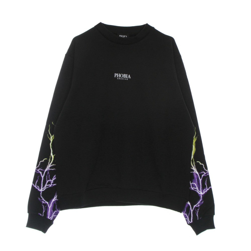 Lightning Crewneck Leichtes Herren-Sweatshirt mit Rundhalsausschnitt Schwarz/Lila/Gelb
