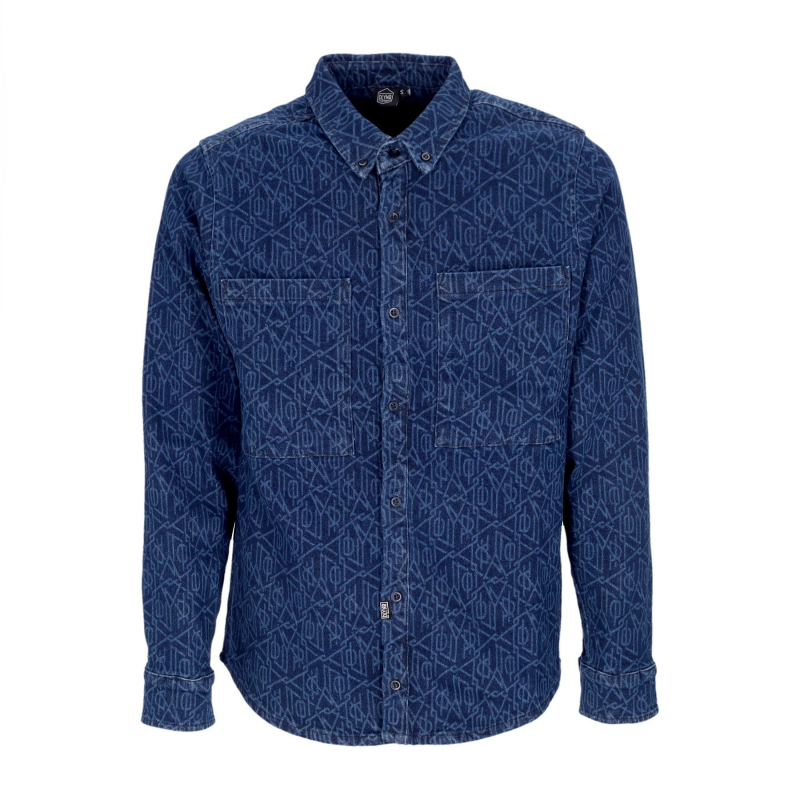 Herren Langarmhemd Monogram Laser Shirt Raw Blue Indigo