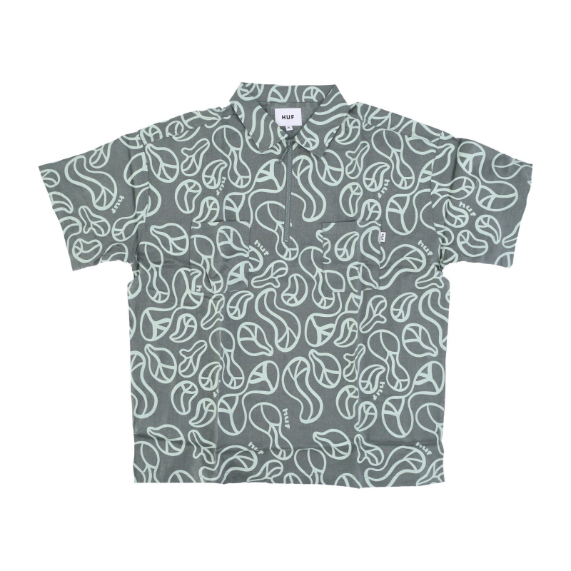 Groovy Damen-Kurzarmshirt mit ReiBverschluss, Arbeitshemd, Salbei