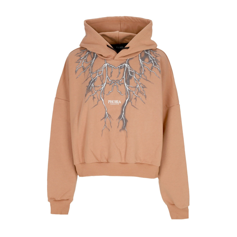 Leichter, kurz geschnittener Damen-Hoodie Lightning Crop Hoodie Terrakotta/Grau