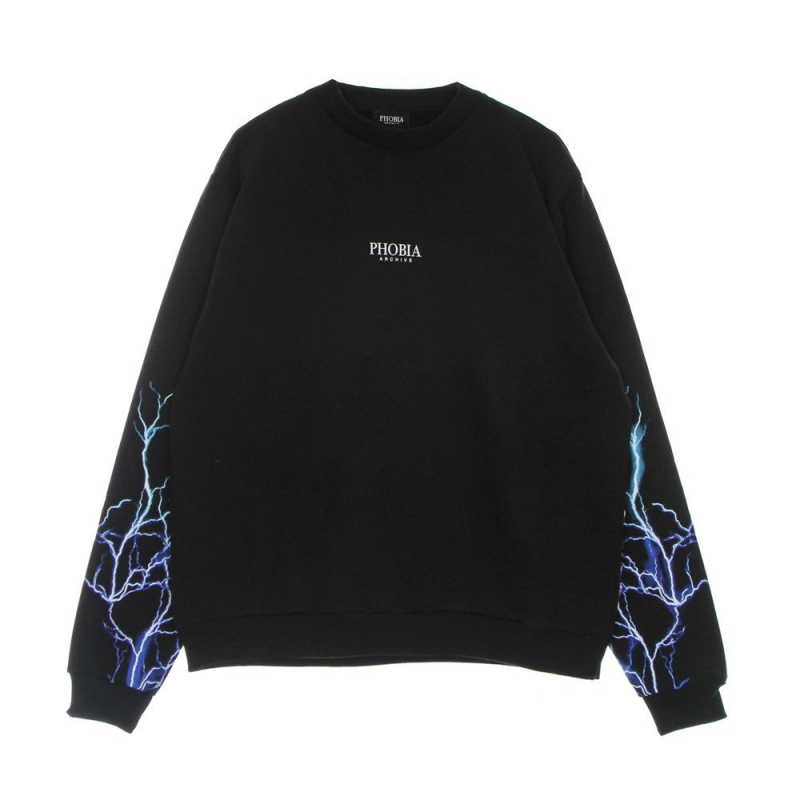 Lightning Crewneck Leichtes Herren-Sweatshirt mit Rundhalsausschnitt Schwarz/Blau/Hellblau