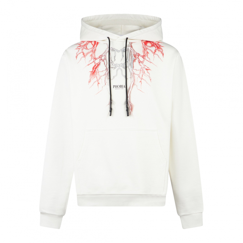 Leichter Herren-Hoodie Lightning Hoodie WeiB/Rot/Grau