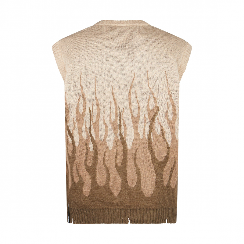Weste fur Herren, armellos, Jacquard-Flammen-Beige