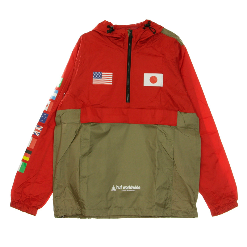 Pull-On-Windbreaker-Flags-Anorak-Jacke fur Herren in Cyber-Rot