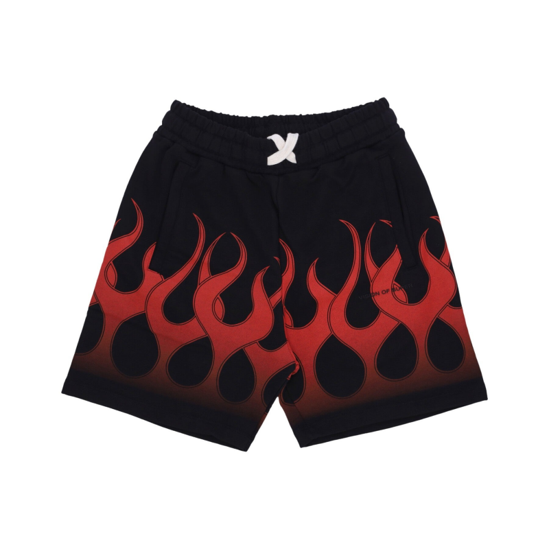 Kurze Trainingshose fur Herren, Flames-Shorts, Schwarz/Rot