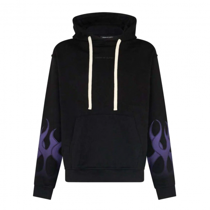 Racing Flames Hoodie Herren Leichter Kapuzenpullover Schwarz/Lila