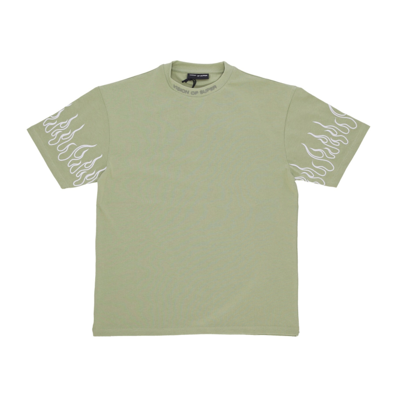 Stickerei Flame Tee Grunes Herren-T-Shirt