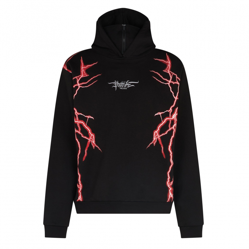 New Lightning Balaclava Hoodie Herren Leichter Kapuzenpullover Schwarz/Rot