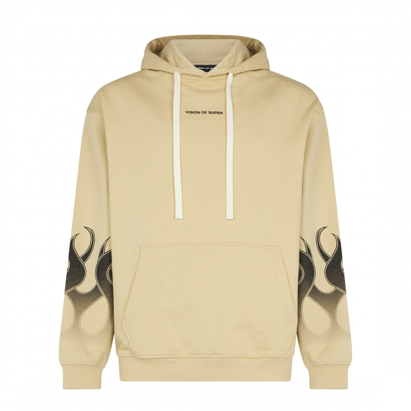 Flames Hoodie Leichter Herren-Hoodie Sand/Schwarz