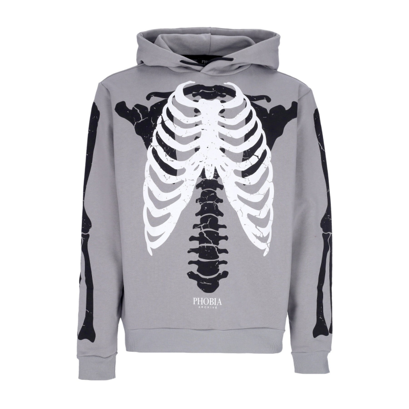 Leichtes Herren-Sweatshirt mit Kapuze und Skelett-Print, Grau/WeiB