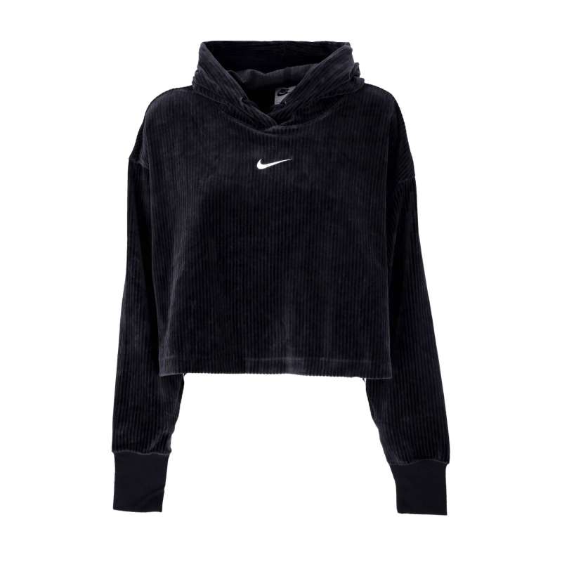 Leichter, verkurzter Kapuzenpullover fur Damen, Sportswear, Velours-Mod, verkurzter Kapuzenpullover, Schwarz/Segel