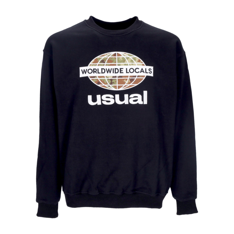 Worldwide Locals Crewneck Herren-Sweatshirt mit Rundhalsausschnitt, leicht, Schwarz