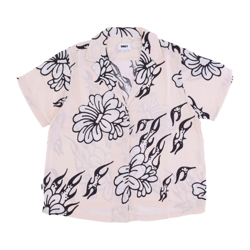 Damen Kurzarmhemd Flamin' Flowers Shirt Off White