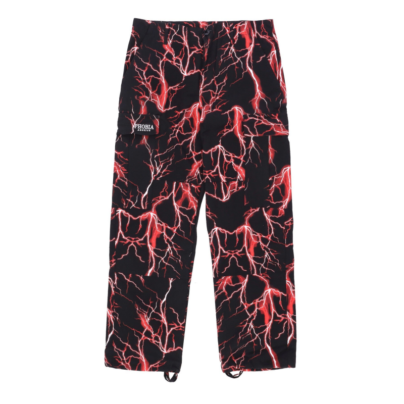 Lange Herren-Lightning-Cargohose Schwarz/Rot